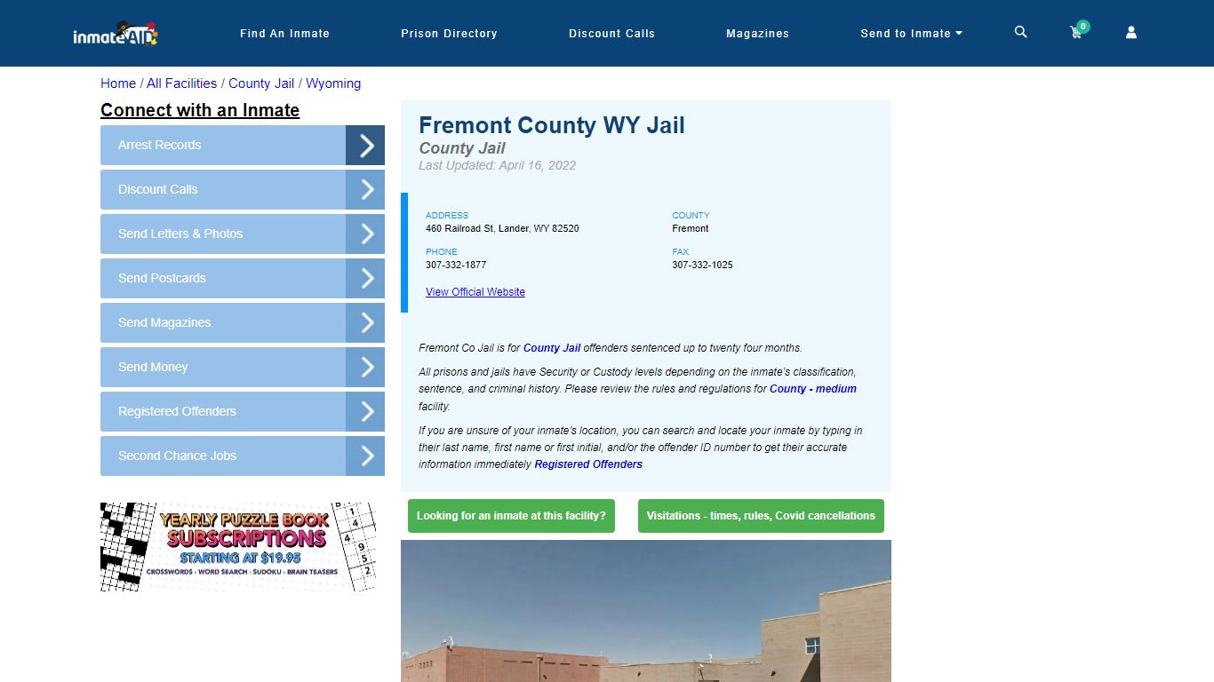 Fremont County WY Jail - Inmate Locator - Lander, WY