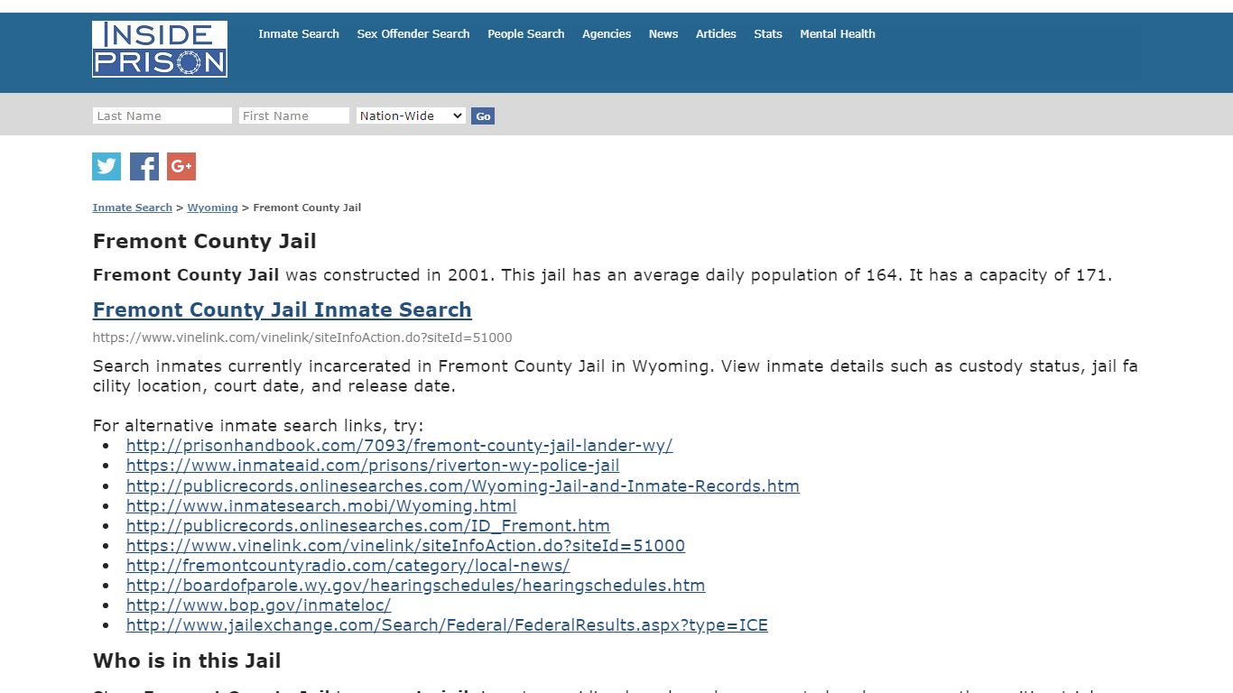 Fremont County Jail - Wyoming - Inmate Search - Inside Prison