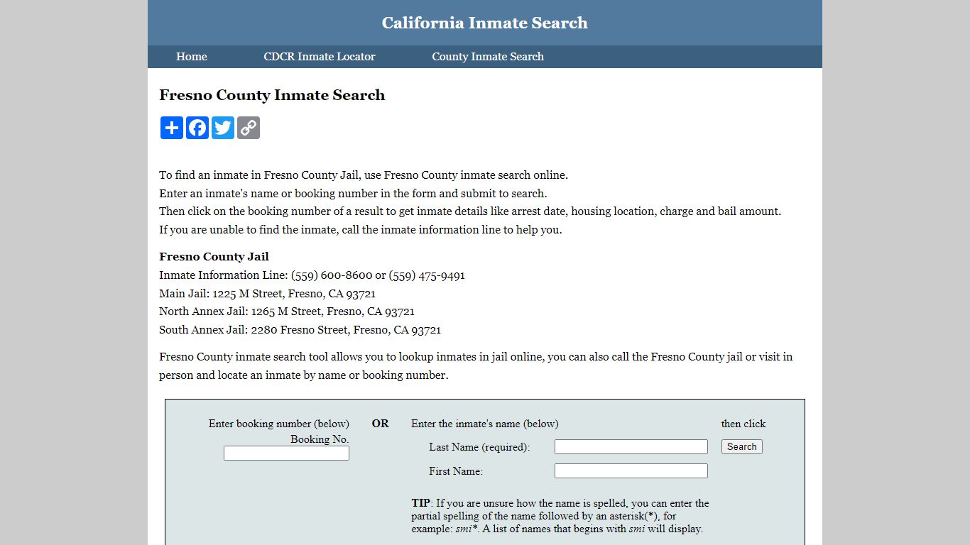 Fresno County Inmate Search - California Inmate Search