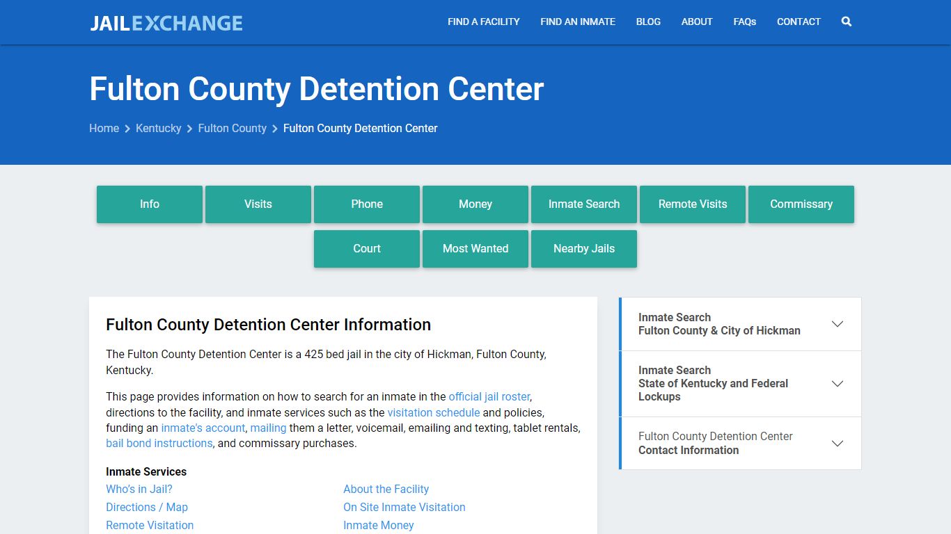 Fulton County Detention Center, KY Inmate Search, Information