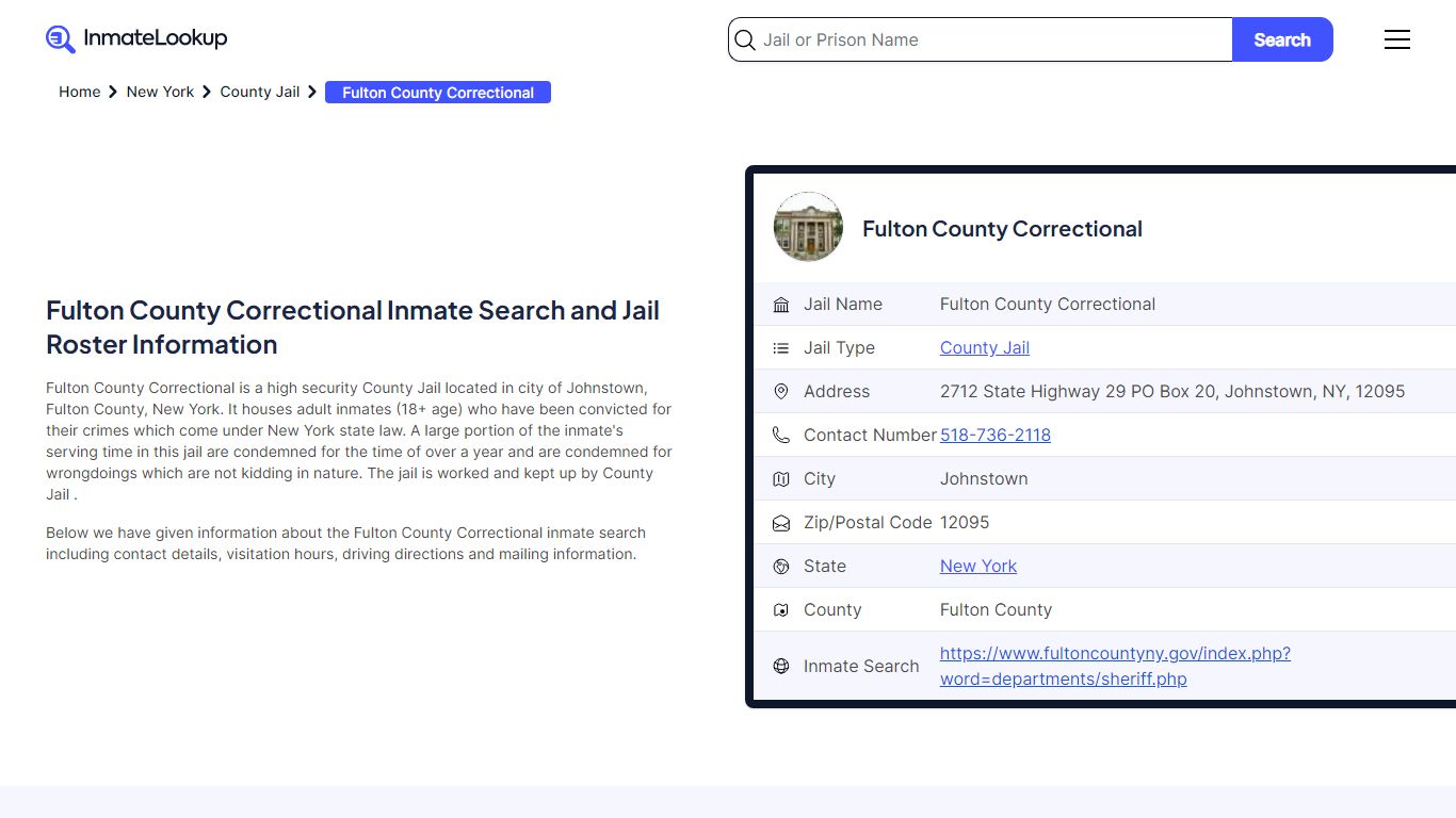 Fulton County Correctional (NY) Inmate Search New York - Inmate Lookup