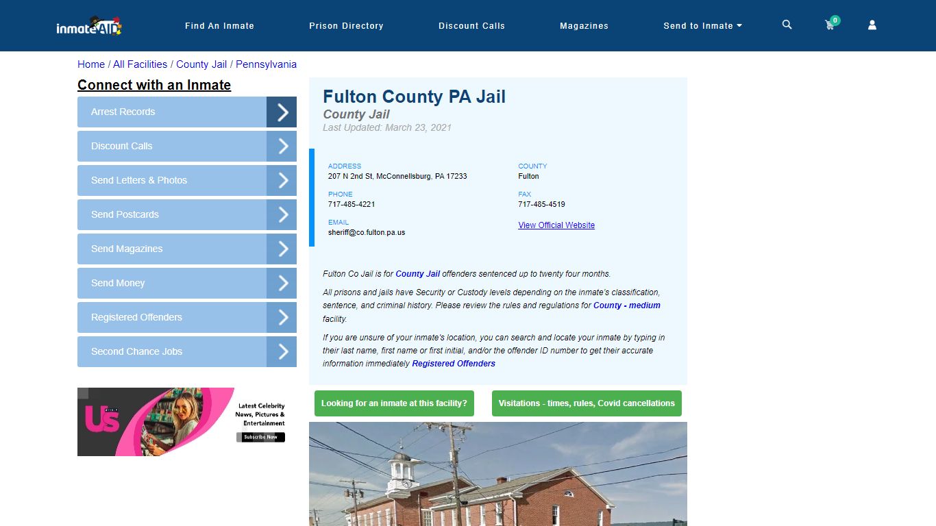 Fulton County PA Jail - Inmate Locator - McConnellsburg, PA