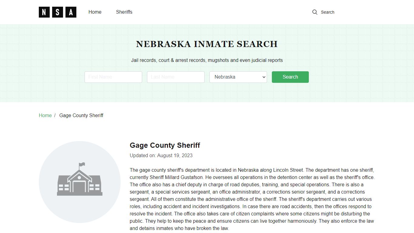 Gage County Sheriff, Nebraska and County Jail Information