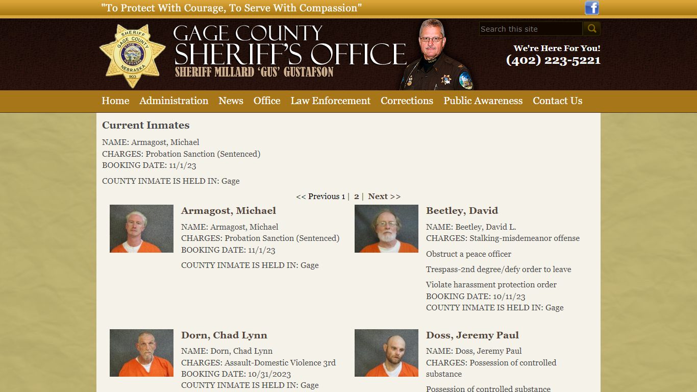 Current Inmates - Gage County Sheriff
