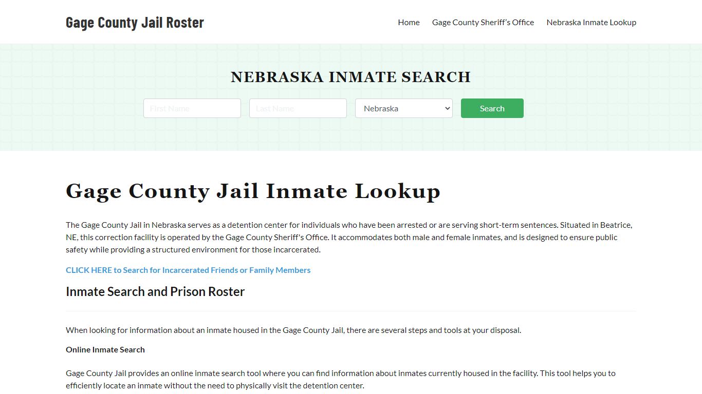 Gage County Jail Roster Lookup, NE, Inmate Search