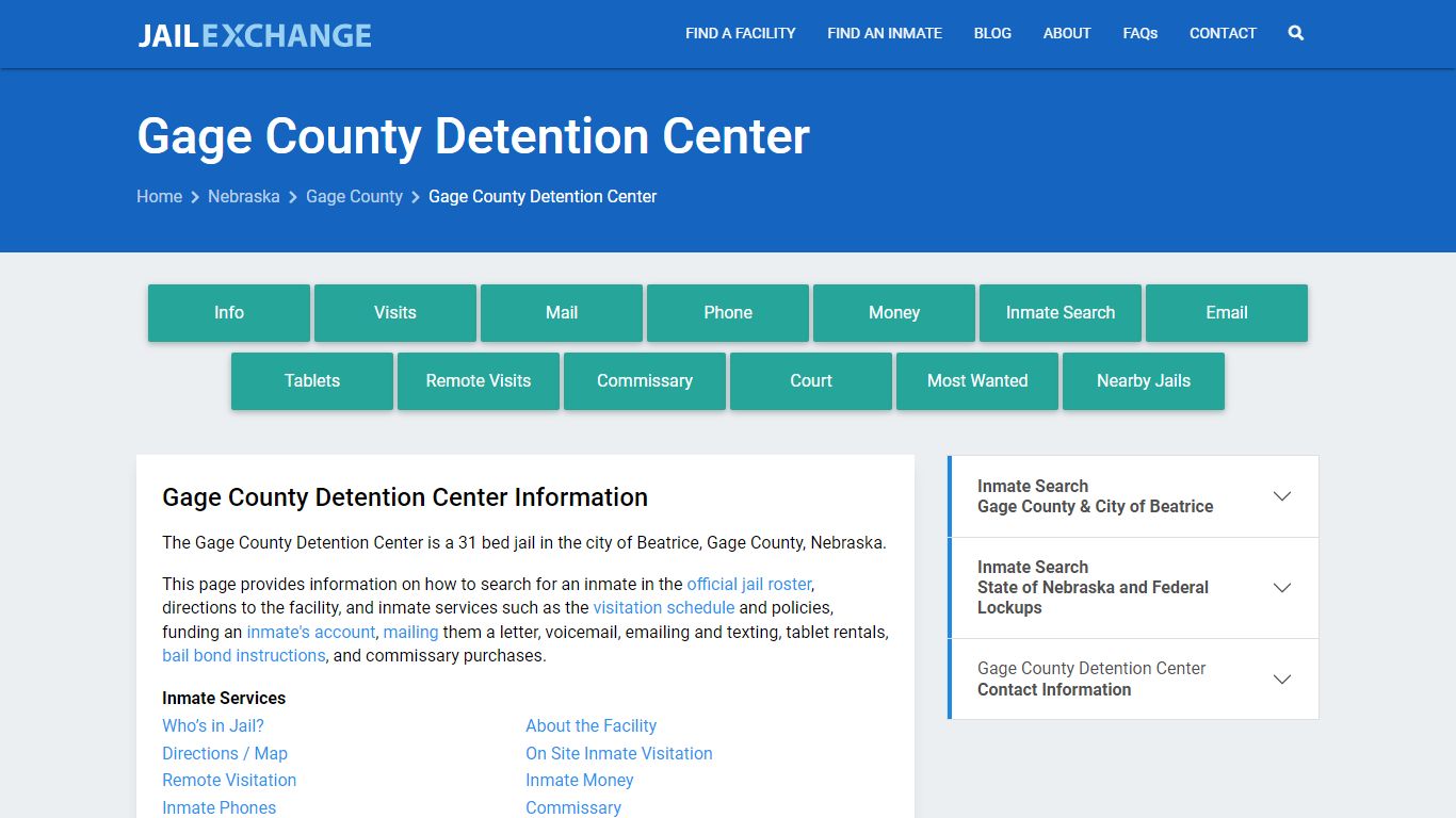 Gage County Detention Center, NE Inmate Search, Information - Jail Exchange