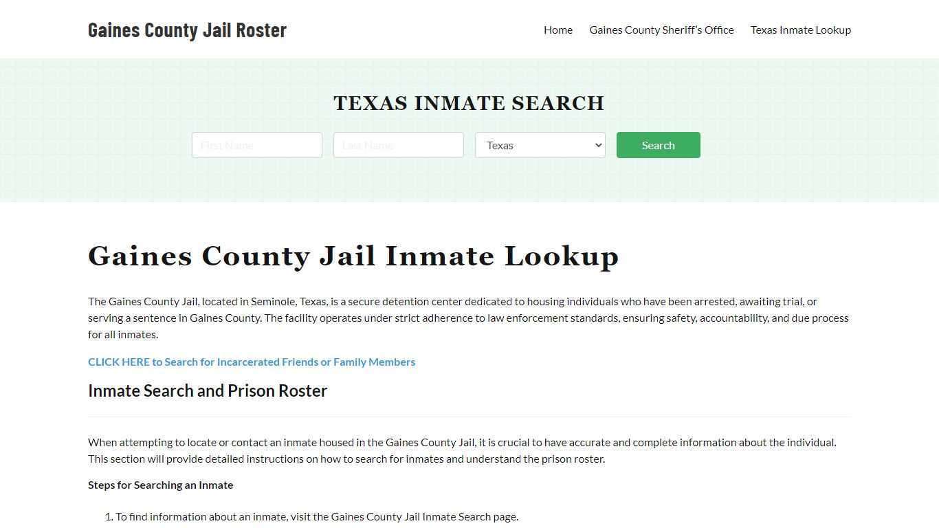 Gaines County Jail Roster Lookup, TX, Inmate Search