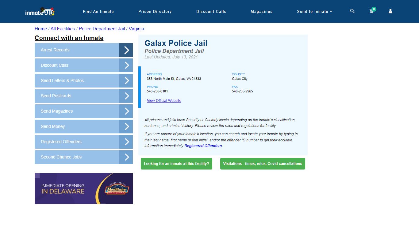 Galax Police Jail & Inmate Search - Galax, VA