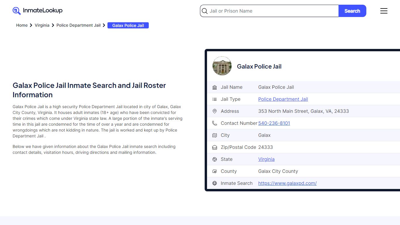 Galax Police Jail (VA) Inmate Search Virginia - Inmate Lookup