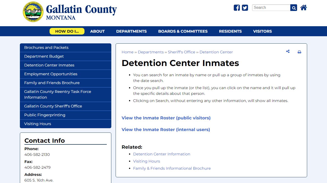 Detention Center Inmates | Gallatin County, MT