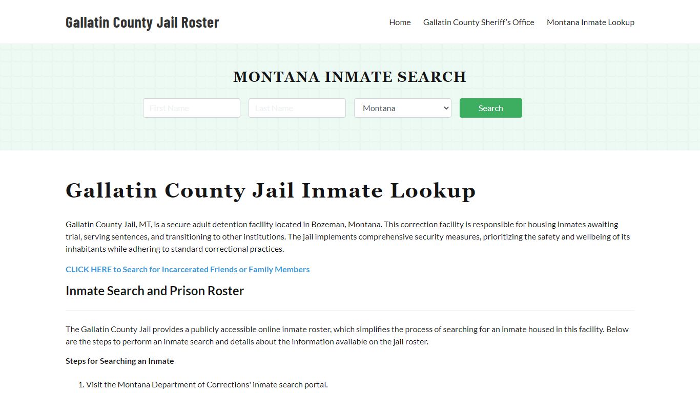 Gallatin County Jail Roster Lookup, MT, Inmate Search