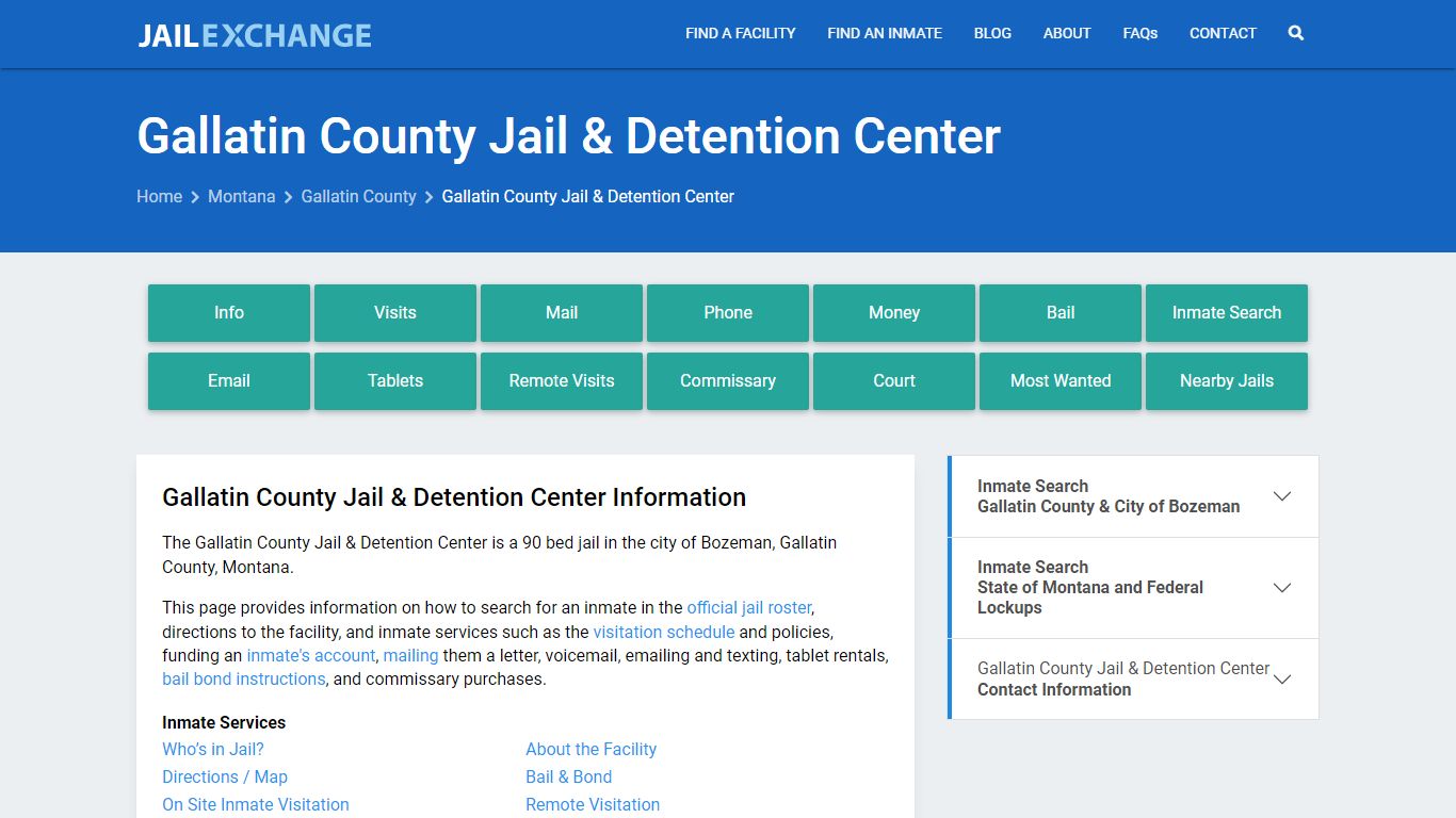 Gallatin County Jail & Detention Center, MT Inmate Search, Information