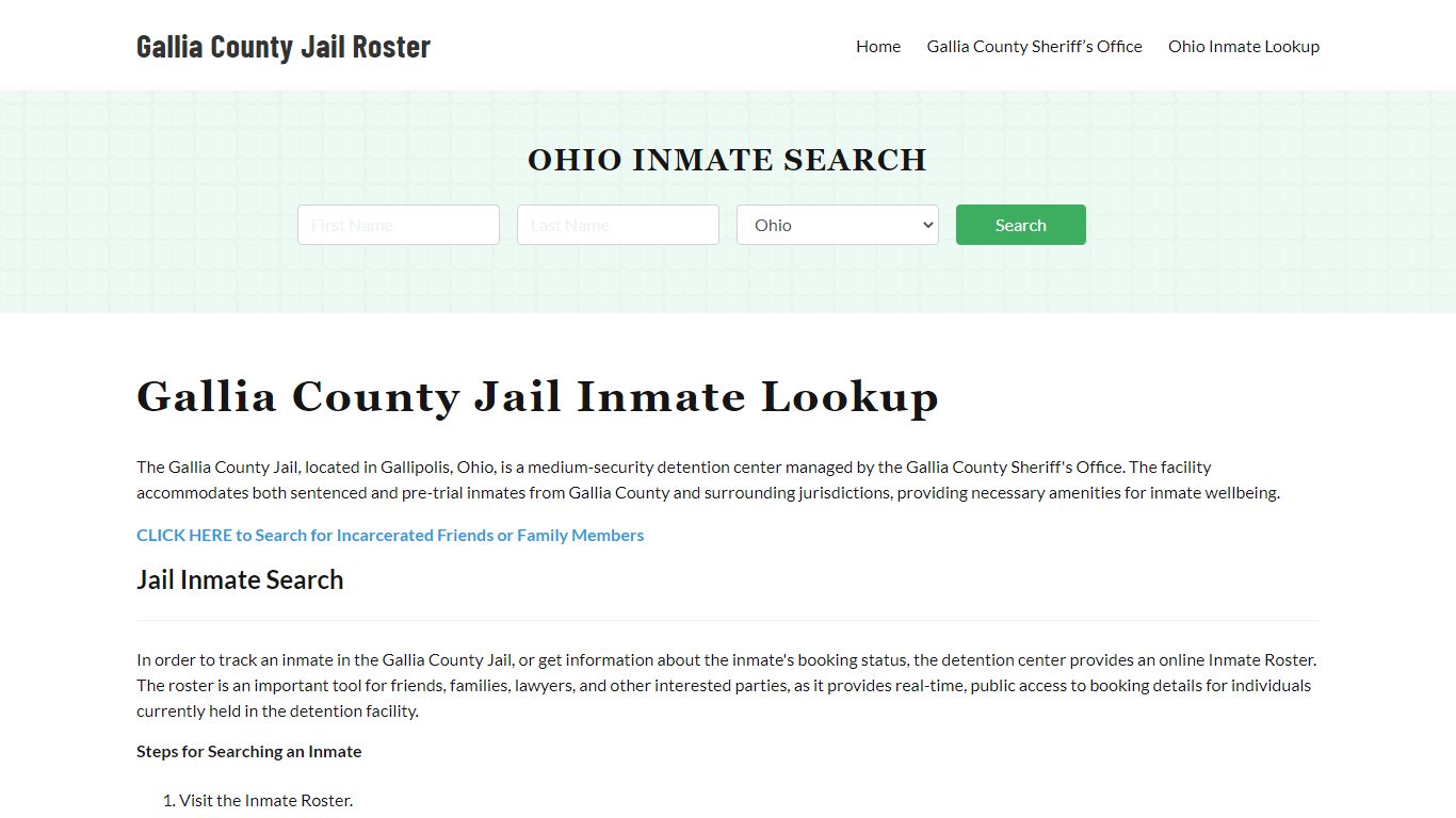 Gallia County Jail Roster Lookup, OH, Inmate Search
