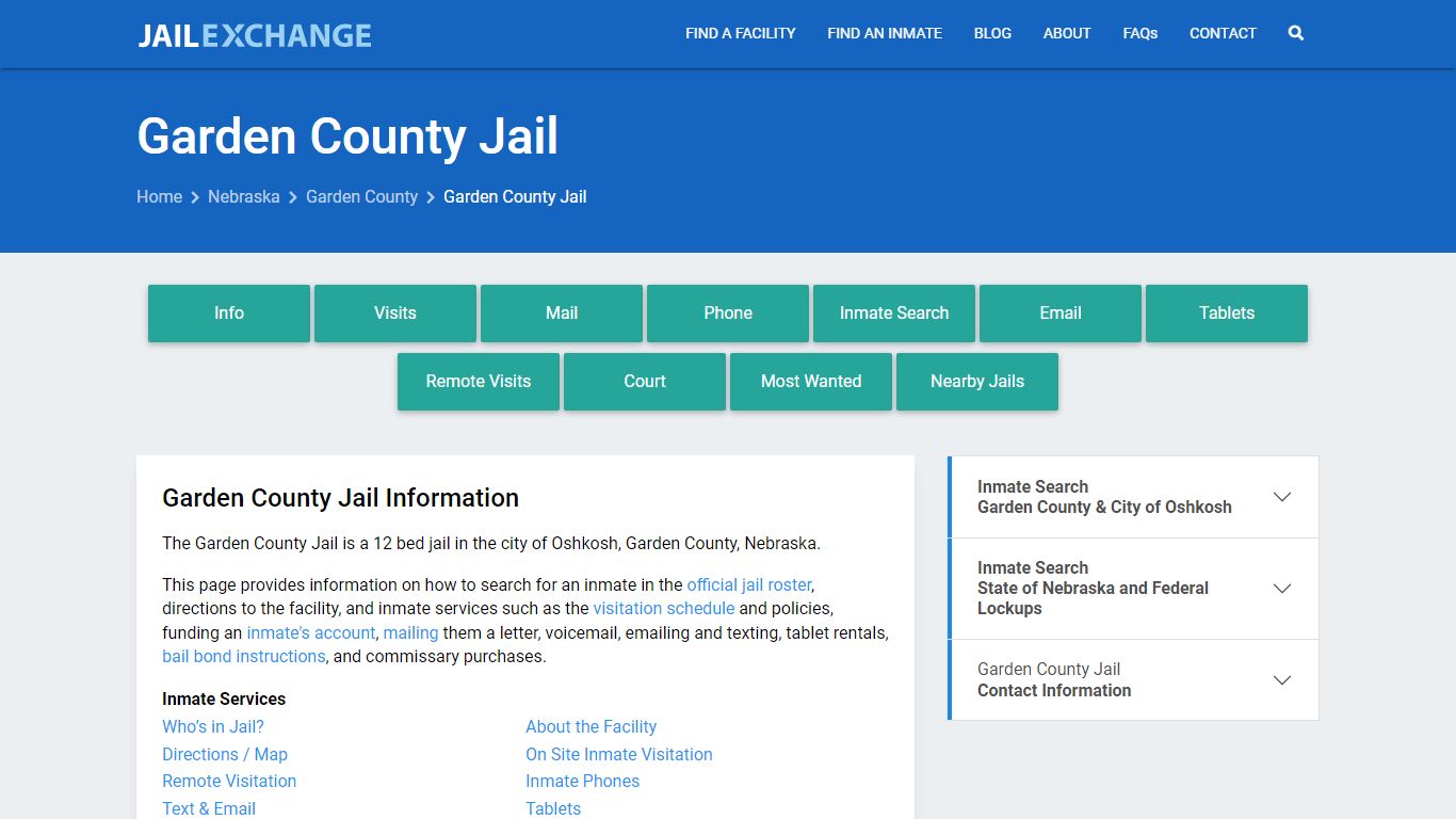 Garden County Jail, NE Inmate Search, Information