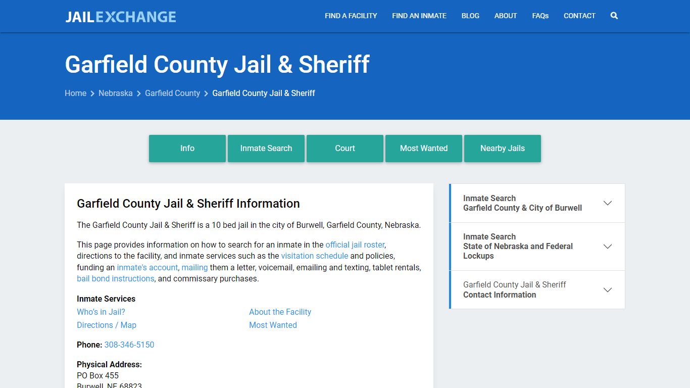 Garfield County Jail & Sheriff, NE Inmate Search, Information