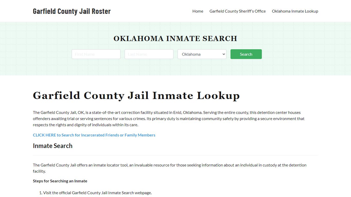 Garfield County Jail Roster Lookup, OK, Inmate Search