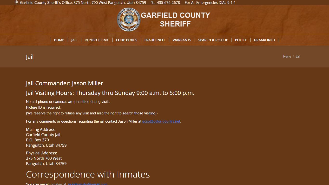 Jail – Garfield County Sheriff | Panguitch, Utah