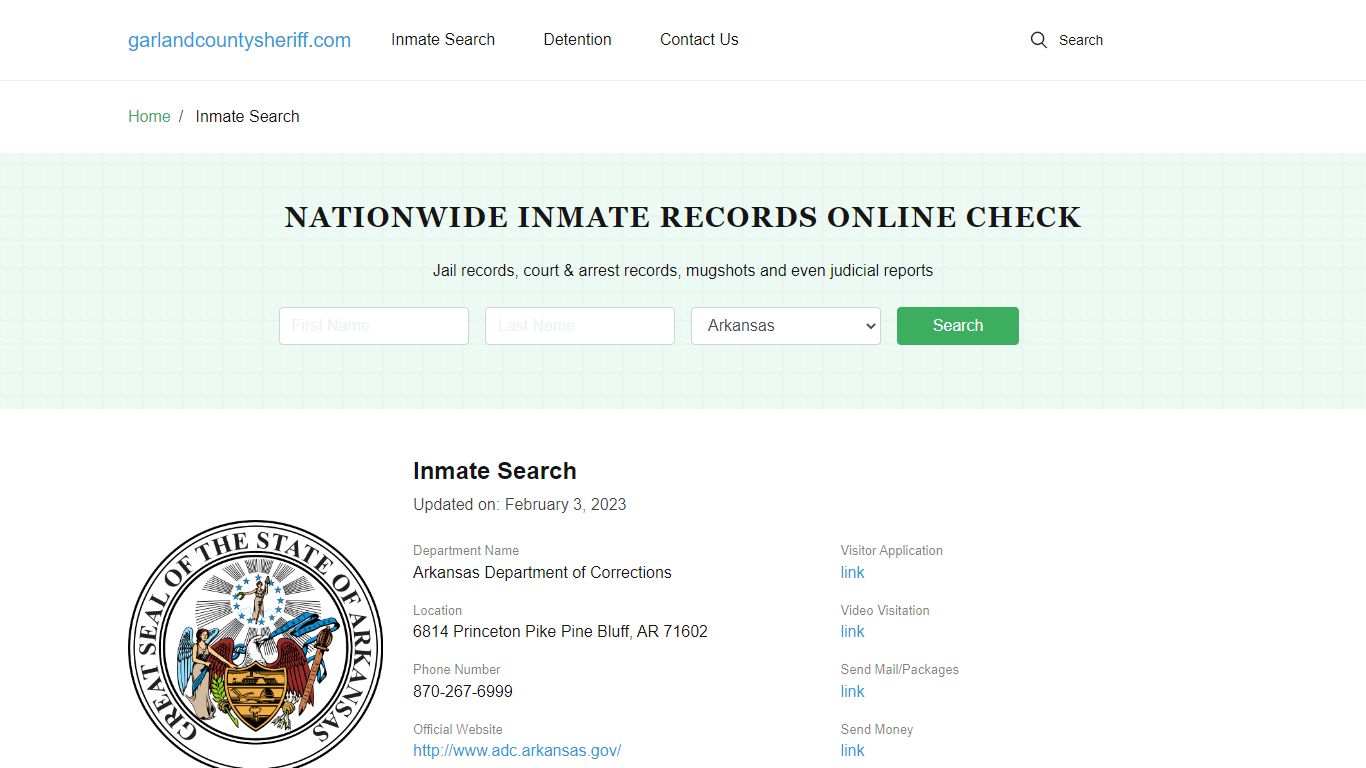 Arkansas Inmate Search by County - Garland County Sheriff