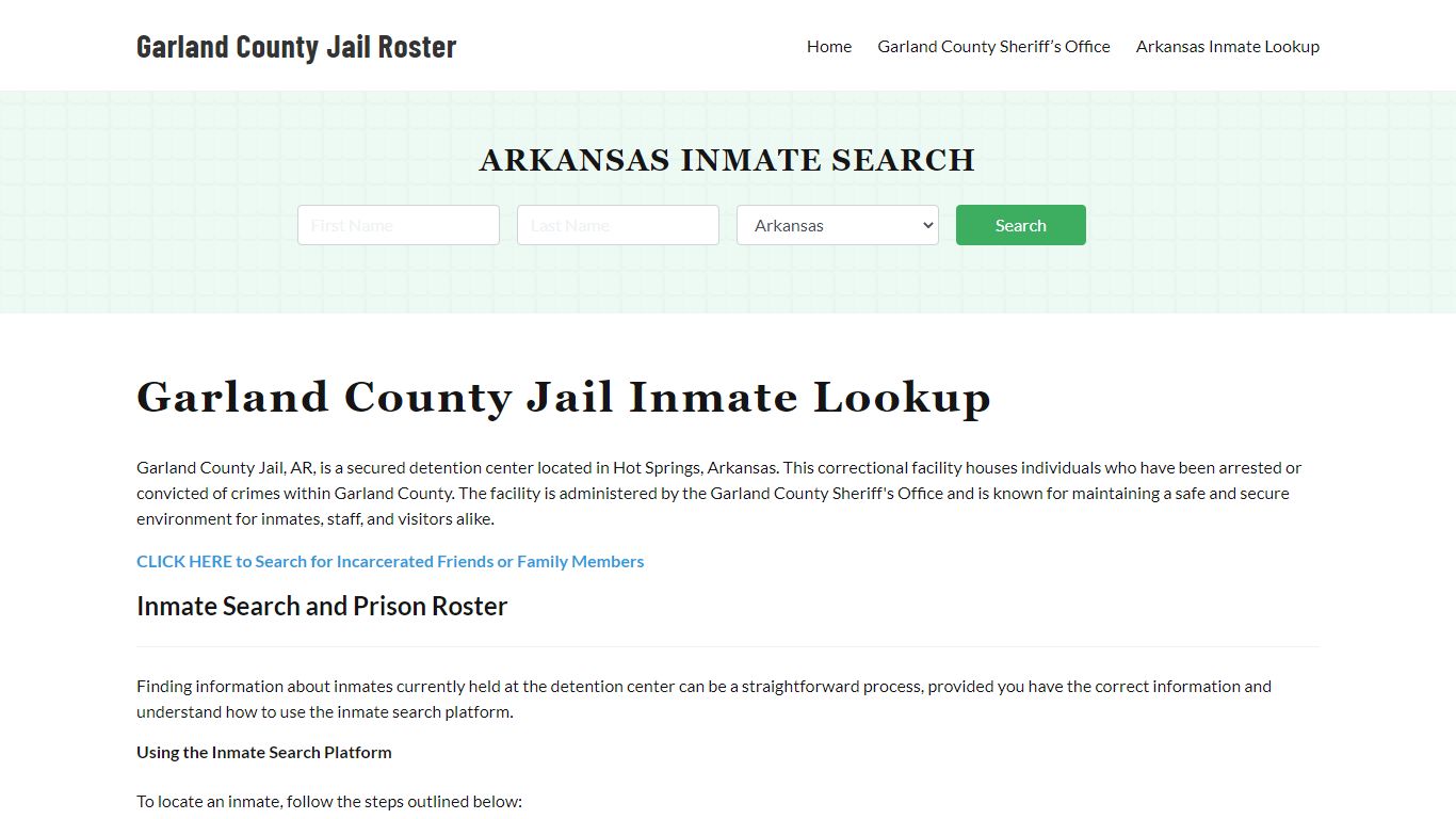 Garland County Jail Roster Lookup, AR, Inmate Search