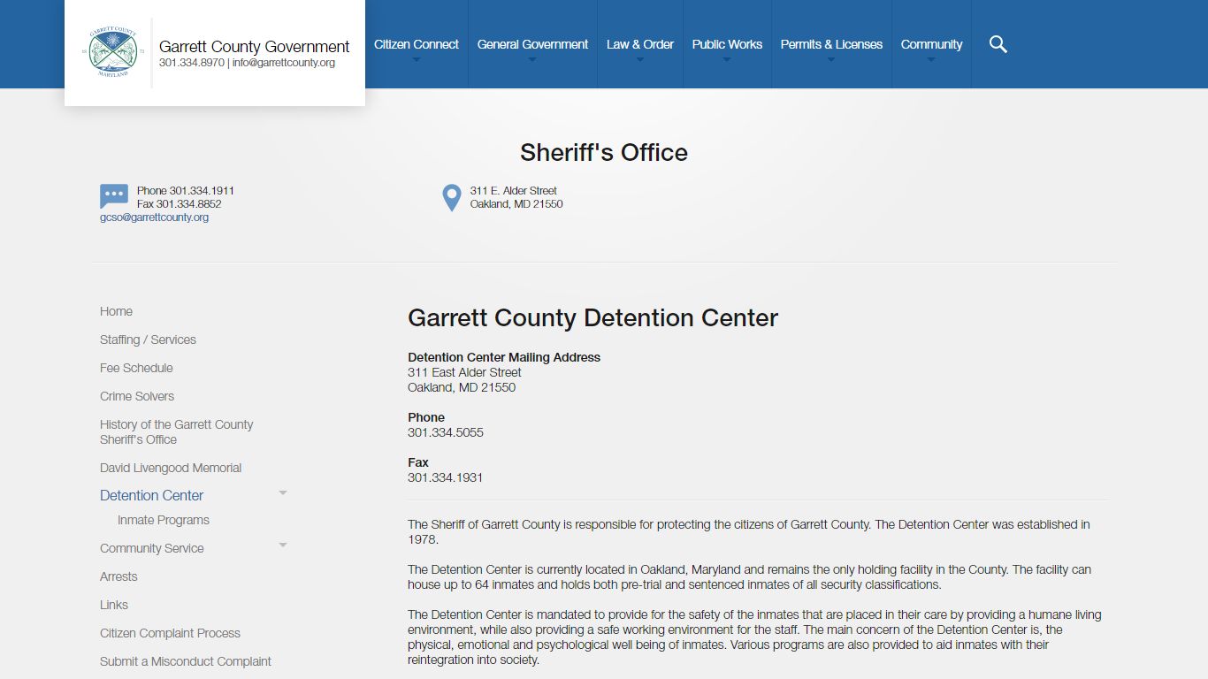 Garrett County Detention Center - Sheriff's Office