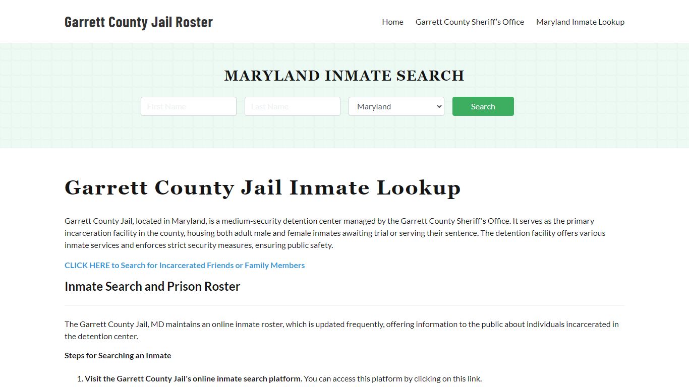 Garrett County Jail Roster Lookup, MD, Inmate Search
