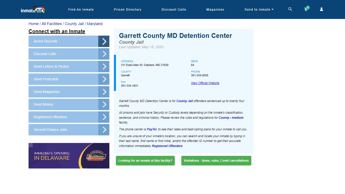 Garrett County MD Detention Center - Inmate Locator - Oakland, MD