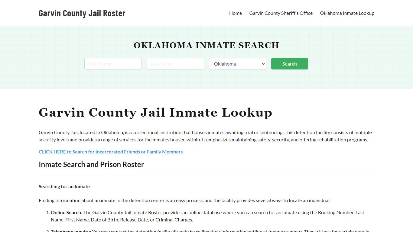 Garvin County Jail Roster Lookup, OK, Inmate Search