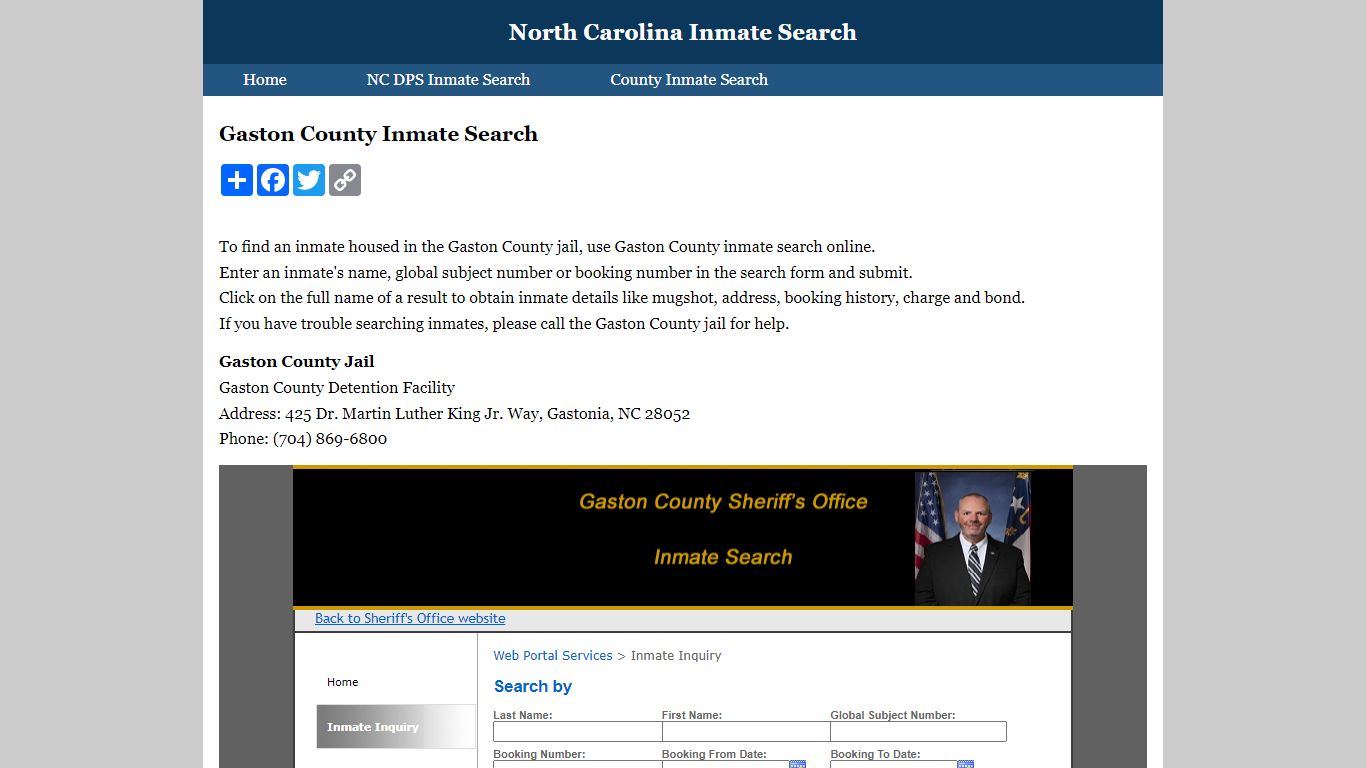 Gaston County Inmate Search
