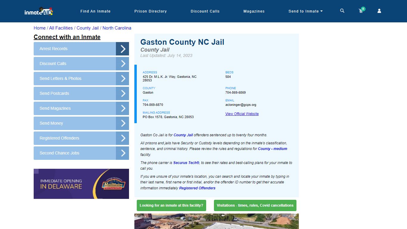 Gaston County NC Jail - Inmate Locator - Gastonia, NC