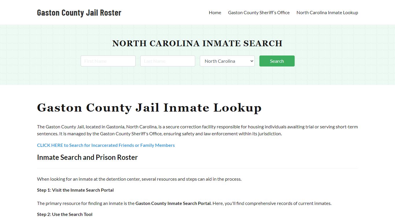 Gaston County Jail Roster Lookup, NC, Inmate Search