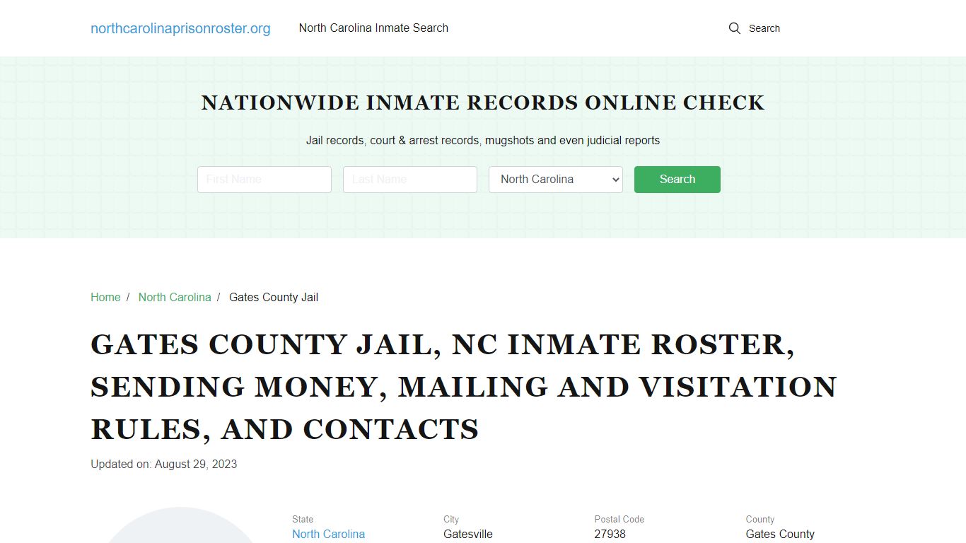 Gates County Jail, NC: Offender Search, Visitations & Contact Info