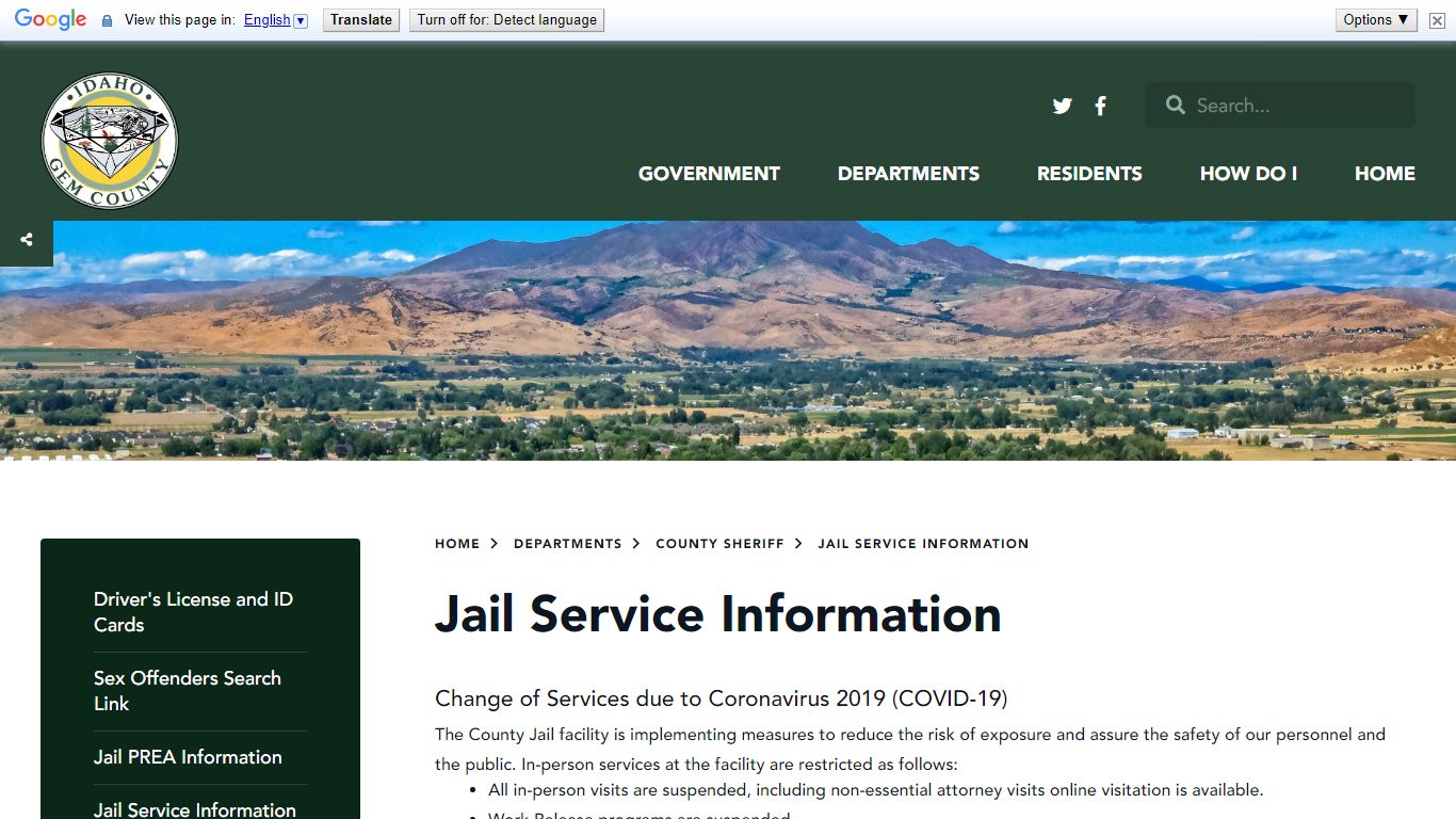 Jail Service Information - Gem County, Idaho