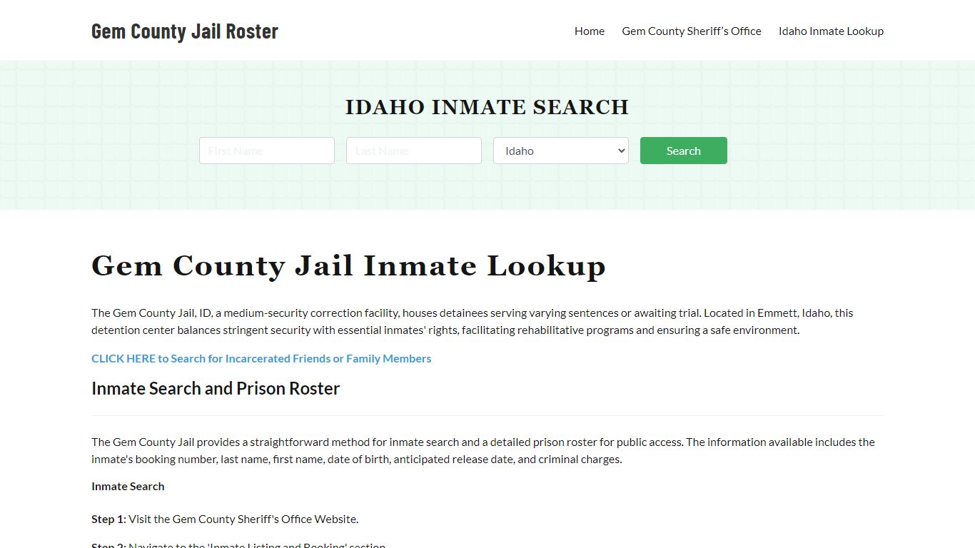 Gem County Jail Roster Lookup, ID, Inmate Search