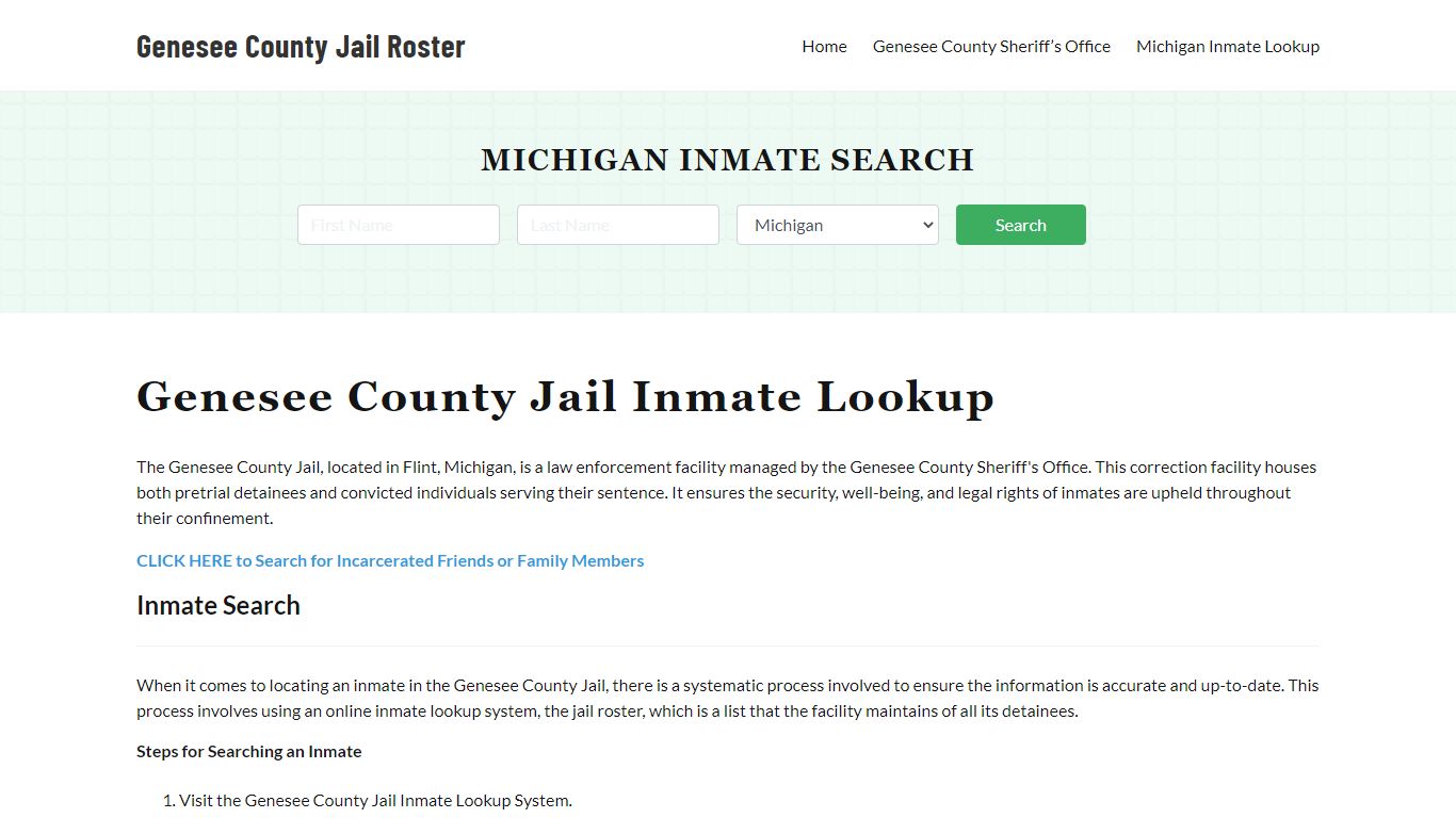 Genesee County Jail Roster Lookup, MI, Inmate Search