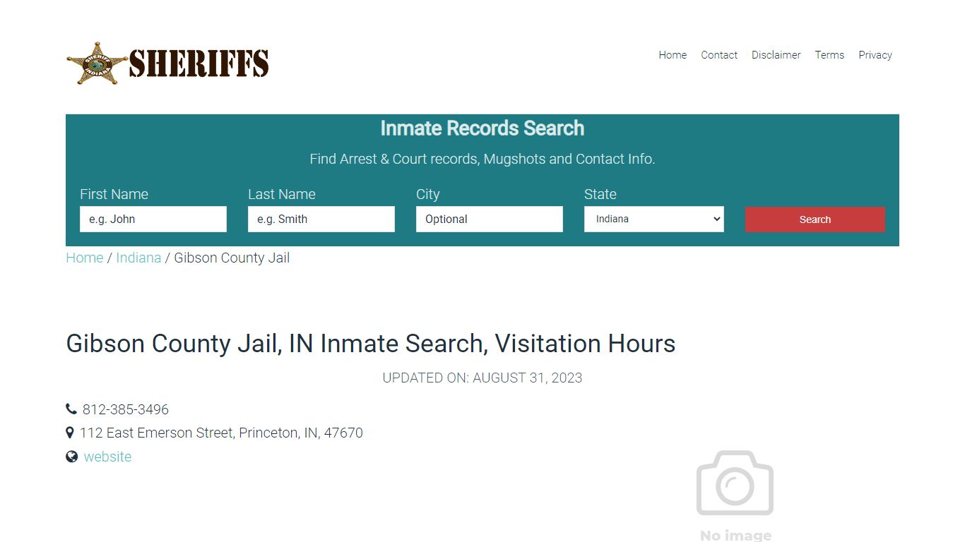 Gibson County Jail, IN Inmate Search, Visitation Hours