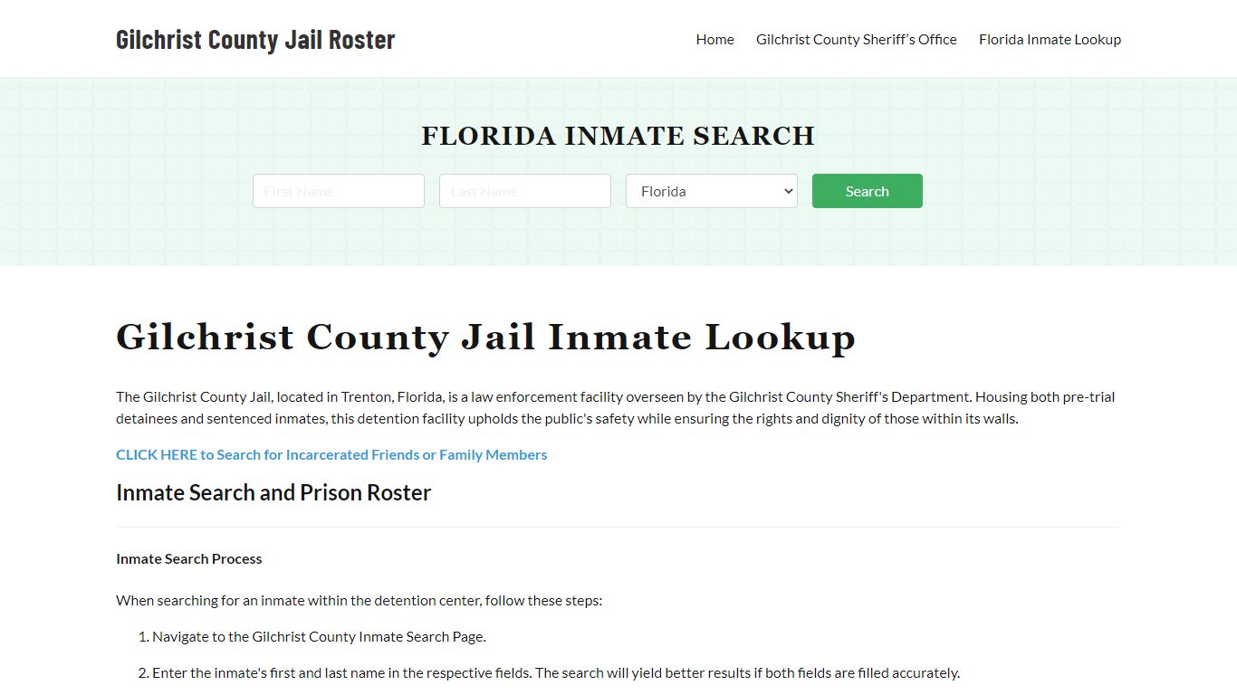 Gilchrist County Jail Roster Lookup, FL, Inmate Search