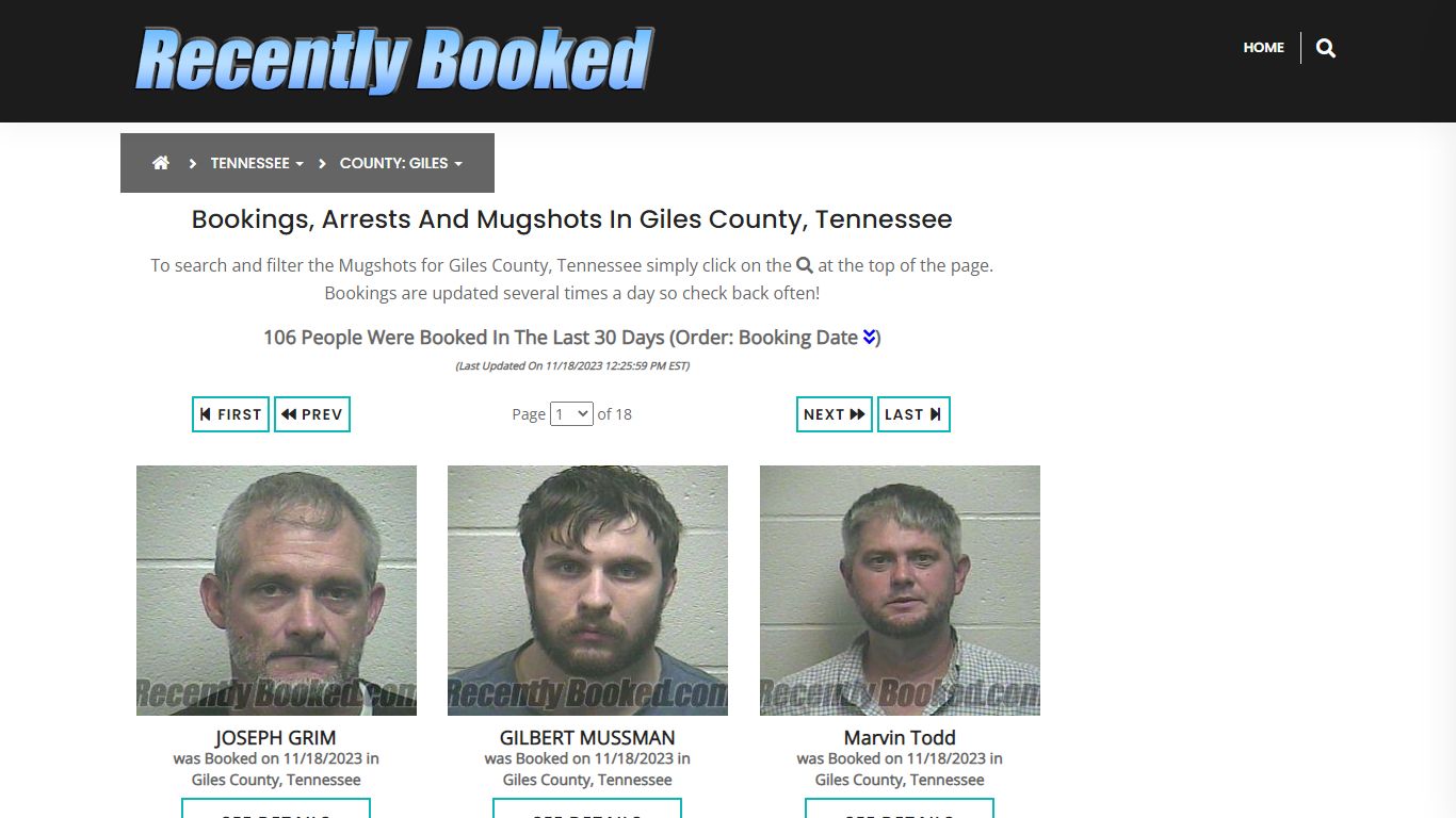 Recent bookings, Arrests, Mugshots in Giles County, Tennessee
