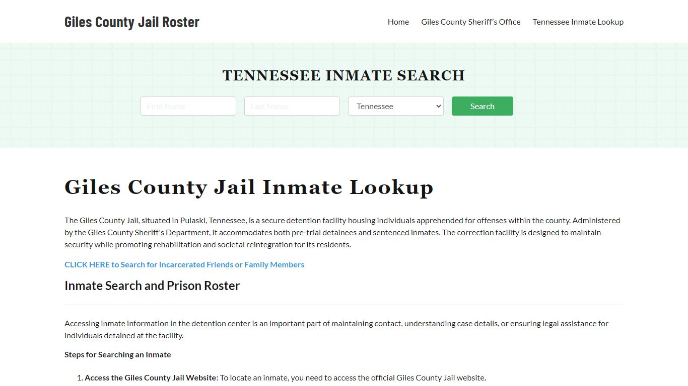 Giles County Jail Roster Lookup, TN, Inmate Search