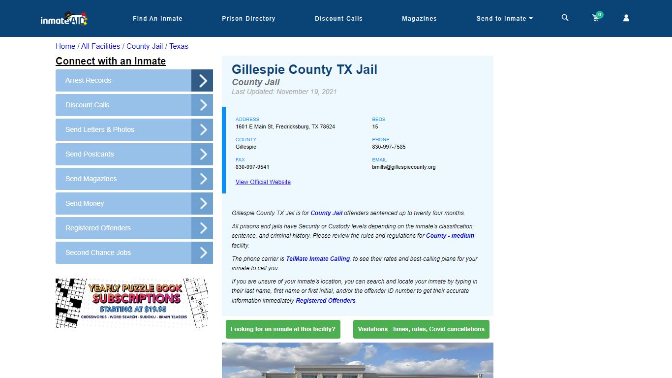 Gillespie County TX Jail - Inmate Locator - Fredricksburg, TX