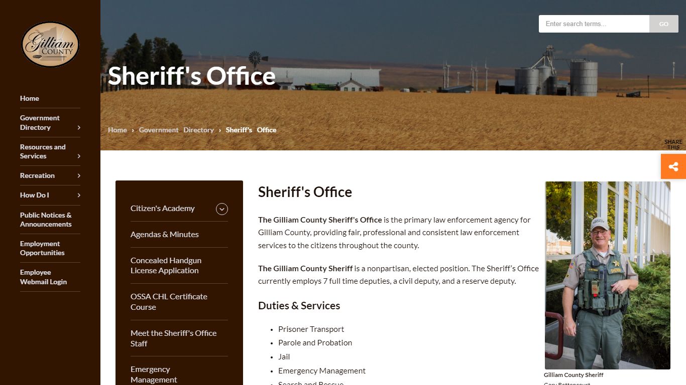 Sheriff's Office - Gilliam County, Oregon