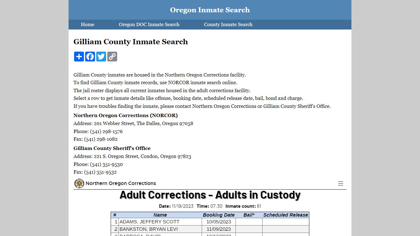 Gilliam County Inmate Search