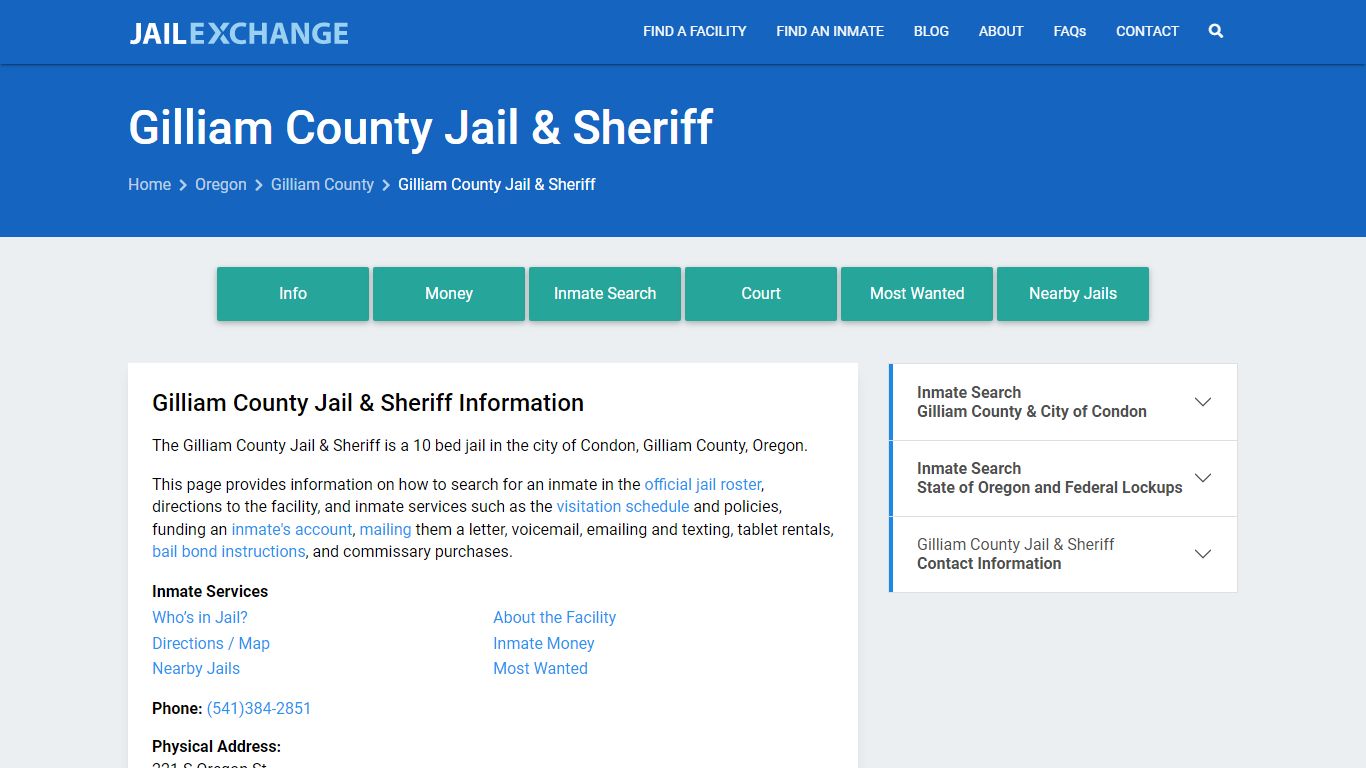 Gilliam County Jail & Sheriff, OR Inmate Search, Information