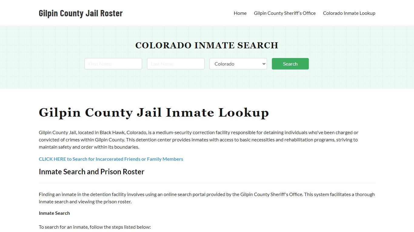 Gilpin County Jail Roster Lookup, CO, Inmate Search