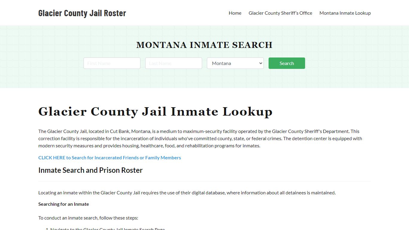 Glacier County Jail Roster Lookup, MT, Inmate Search