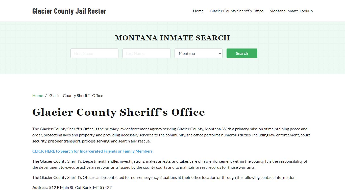 Glacier County Sheriff Office, MT, Arrest Warrants Search