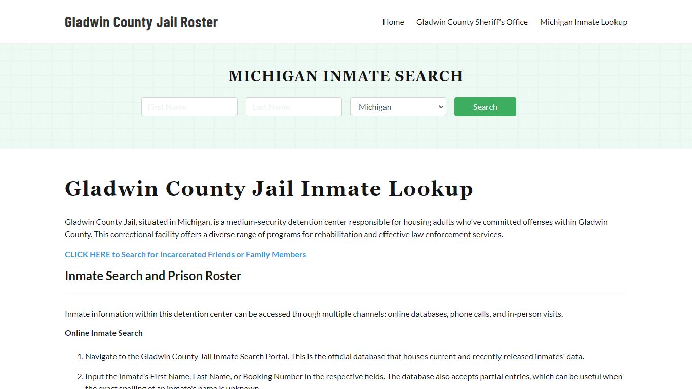 Gladwin County Jail Roster Lookup, MI, Inmate Search