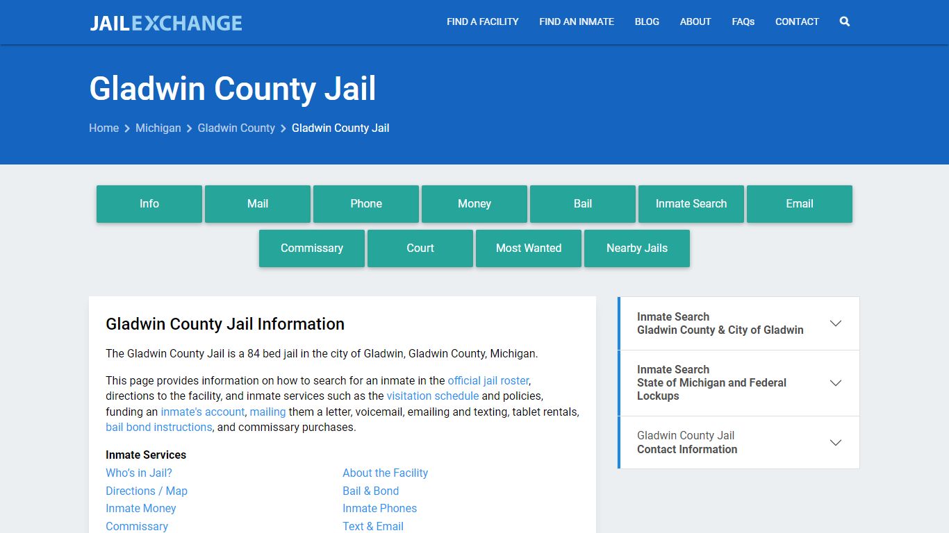 Gladwin County Jail, MI Inmate Search, Information