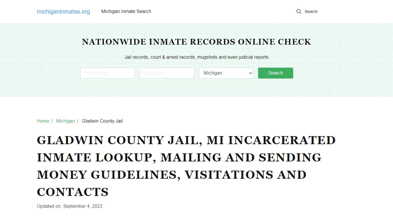 Gladwin County Jail, MI: Offender Locator, Visitation & Contact Info