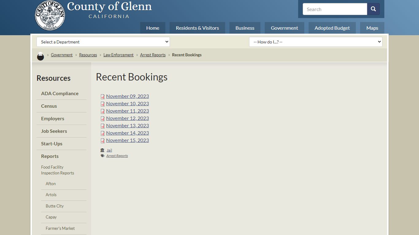 Recent Bookings | County of Glenn - Glenn County, California