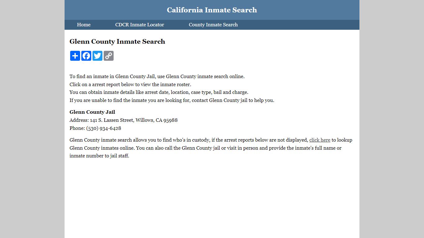 Glenn County Inmate Search - California Inmate Search